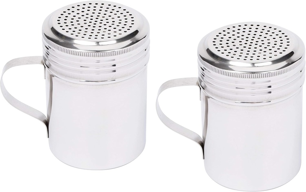 (Set of 2) 10 Ounce Stainless Steel Dredge with Handle, Metallic