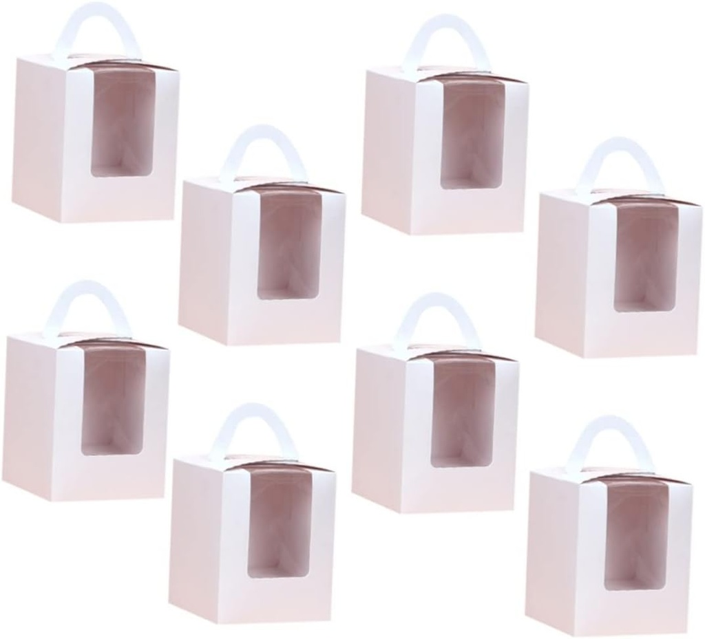 KICHOUSE 20pcs Handheld Cupcake Boxes with Pvc Window and Cardboard Insert Easy Design for Base Muffins Portable White Containers for Bakeries and Events