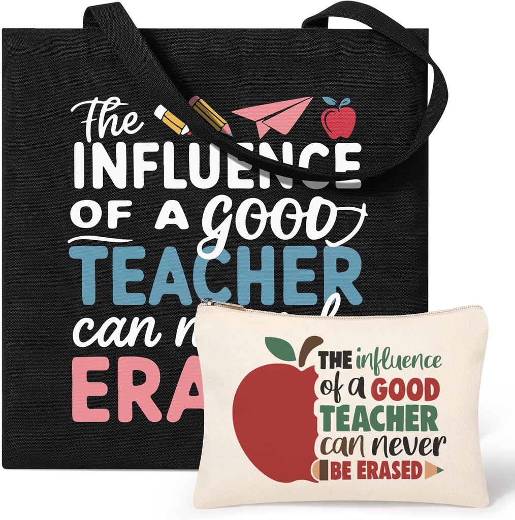 Canvas Tote Bag with Cosmetic Bag - Teacher Appreciation Gift for Women - Perfect for Christmas or Thank You Gifts