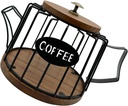 Multi-Function Iron Coffee Pod Organizer Wood Base and Lid Wire Cup Container Kitchen Countertop Display Coffee Organizer