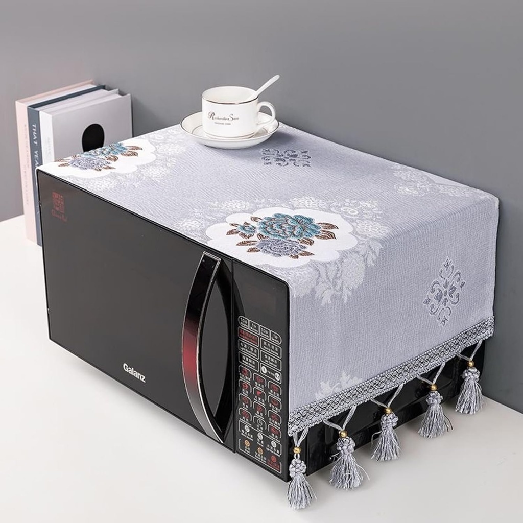 Microwave Oven Top Cover Dustproof Machine Protector Decorative Kitchen Appliance Cover - Grey Small Flower