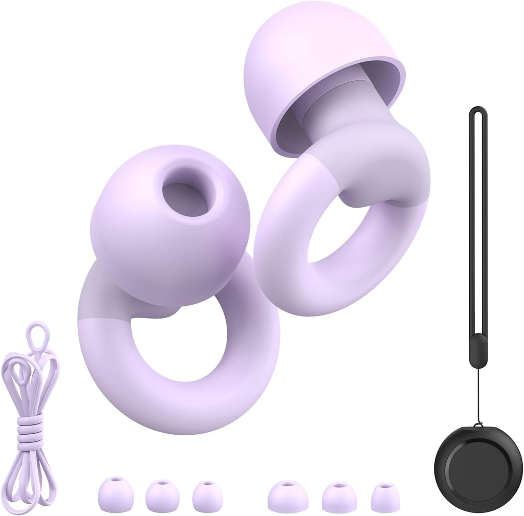 Earplugs for Sleeping,Noise Reduction Soft Silicone Ear plugs with 7 Pairs Ear tips&One Connection Cord,Hearing Protection Reusable Earplugs for Sleeping,Concert,Work&Sound Reduction 25dB-30db