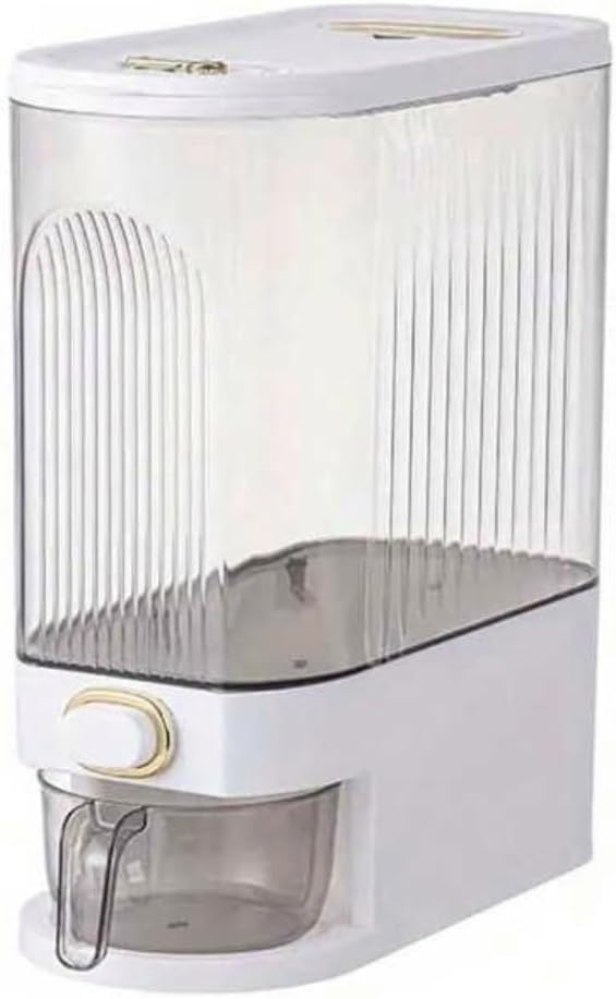 25 Lbs Rice Dispenser, Large Grain Container with Lid, Moisture-Proof Measuring Cylinder, Household Cereal Dispenser Bucket for Kitchen, Soy Corn, white Clear