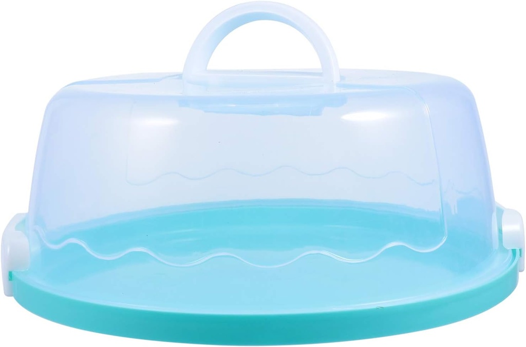 DOITOOL 10 Inch Blue Portable Round Cake Carrier with Handle Cupcake Container Translucent Dome Small for Transporting Cakes Cupcakes Cookies Pies Desserts Box