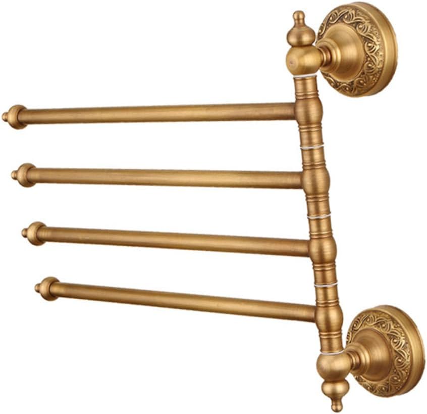 Retro Rotatable Towel 4-Tier Wall Mounted Towel Storage Holder Wall Mounted Folding Rack for Bathroom, 10.6X9.8X2.8 in