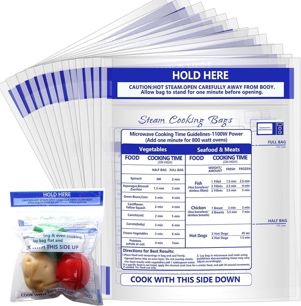 24 Pcs Zipper Steam Bags Reusable Microwave Steamer Cooking Bags Frozen Food Microwave Steam Bag for Vegetables Potatoes Meat (24)