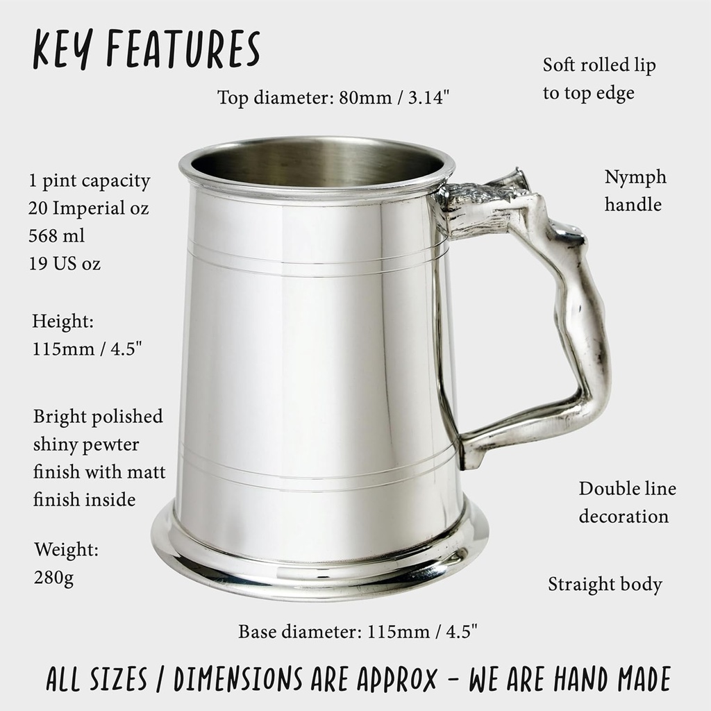 Wentworth Pewter - Nymph Handle 1 Pint Pewter Tankard