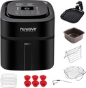 Nuwave Brio 6-Quart Healthy Digital Smart Air Fryer with Probe One-Touch Digital Controls, Advanced Cooking Functions, Removable Divider Insert & Grill Pan (NEW ACCESSORY),Black