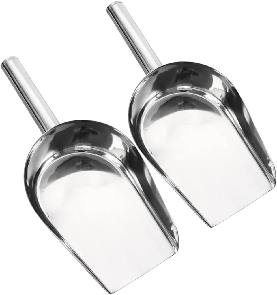 2pcs Stainless Steel Ice Scoop Flat Bottom Measuring Scoops for Flour Coffee Sugar Candy Home Kitchen Bar