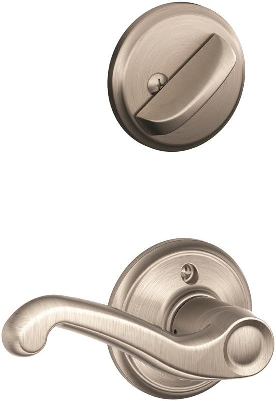 Schlage F59 FLA 619 RH Flair Interior Right-Handed Lever with Deadbolt, Satin Nickel (Interior Half Only)
