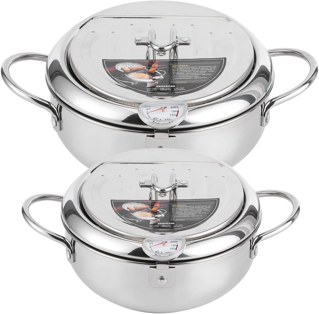 Pilipane Japanese Deep Fryer Pot, 304 Stainless Steel Deep Fryer with Oil Draining Rack for Chips, Temperature Resistant Nonstick Coating, Easy Cleanse up(20cm)