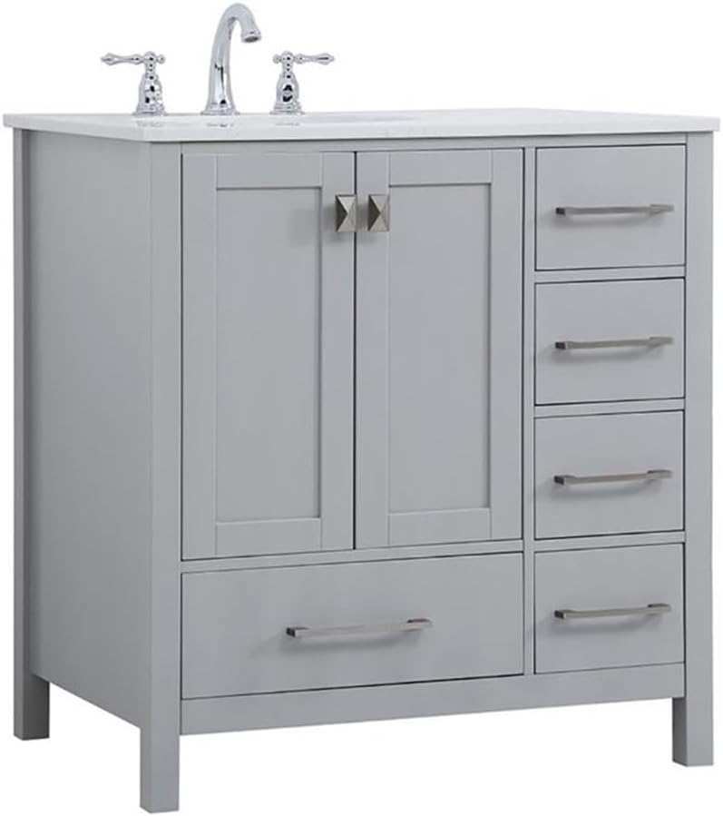 Elegant Decor Irene 32" Solid Wood and Stone Single Bathroom Vanity in Gray