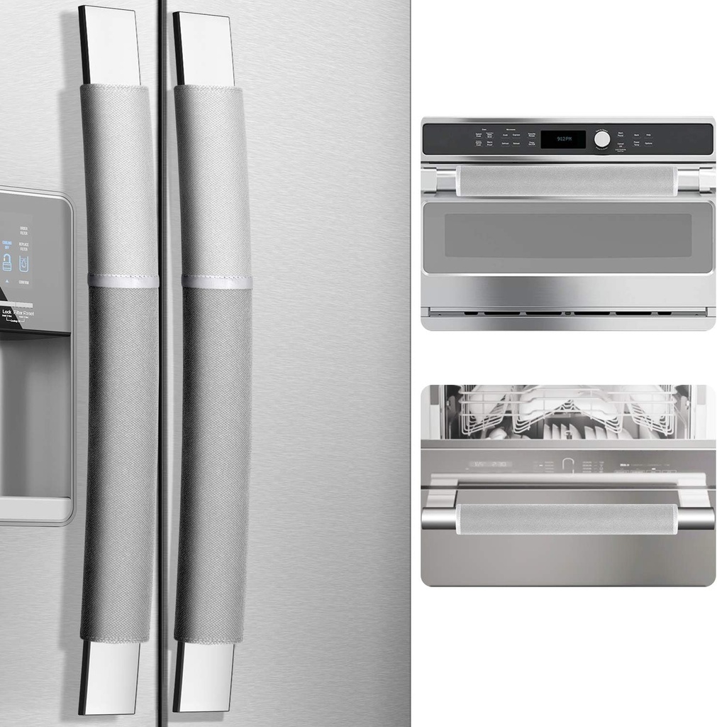 MRKG Refrigerator Door Handle Covers, Set of 4, Washable Without Fading or Cracking, Keep Your Kitchen Appliance Clean from Smudges, Drips, Food Stains, Oil. (Gray)