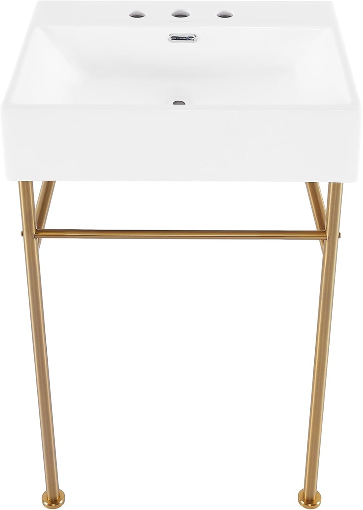 Claire 24" Console Sink White Basin Brushed Gold Legs with 8" Widespread Holes