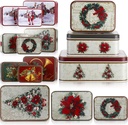 9 Pcs Christmas Cookie Tins with Lids Rectangle Metal Cookie Tins Xmas Cookie Containers Christmas Cookie Jar Decorative Tin Box with Lid for Holiday Christmas Treat Party Supplies (Vintage)