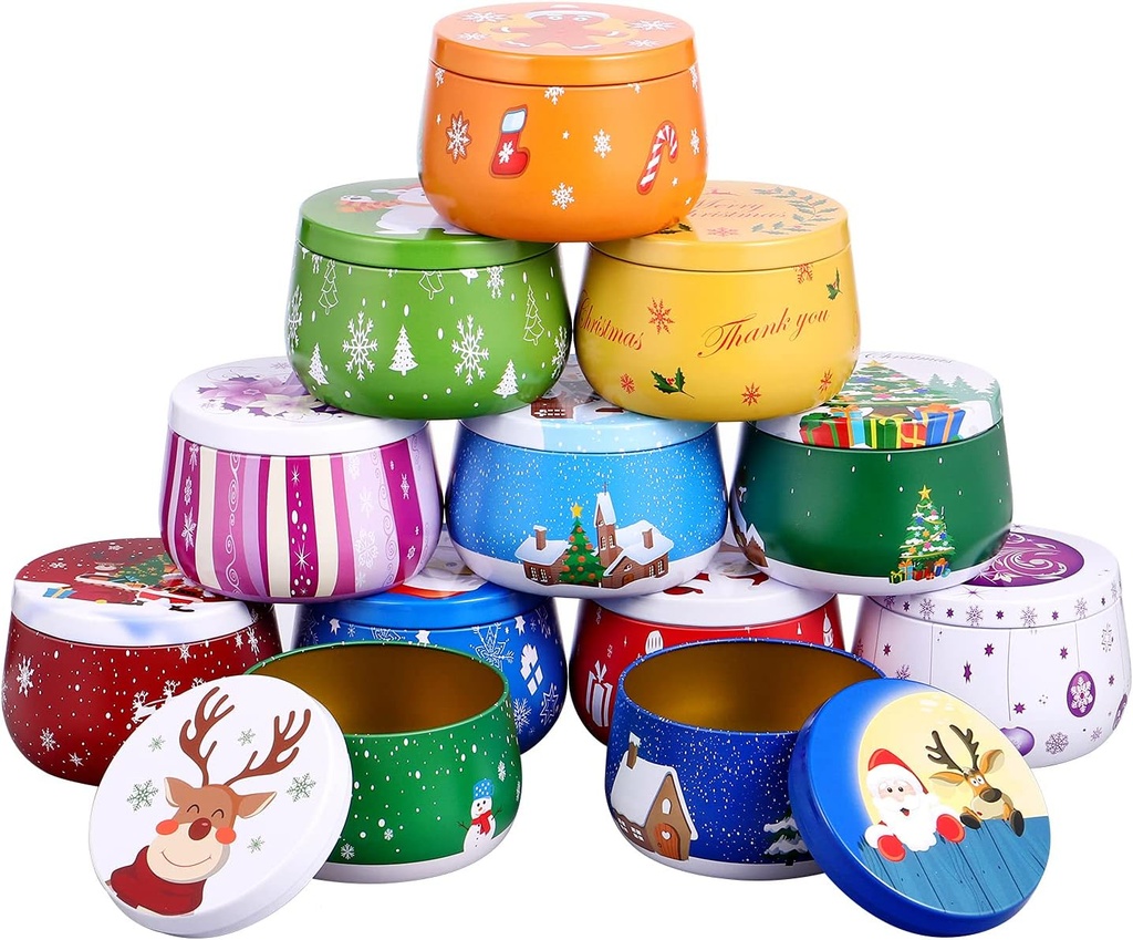 Hemoton Christmas Cookie Tins, 6OZ Large Capacity Round Christmas Tinplate with Lids Cookie Containers for Storing Candies Biscuits Treat Small and More (Oval)