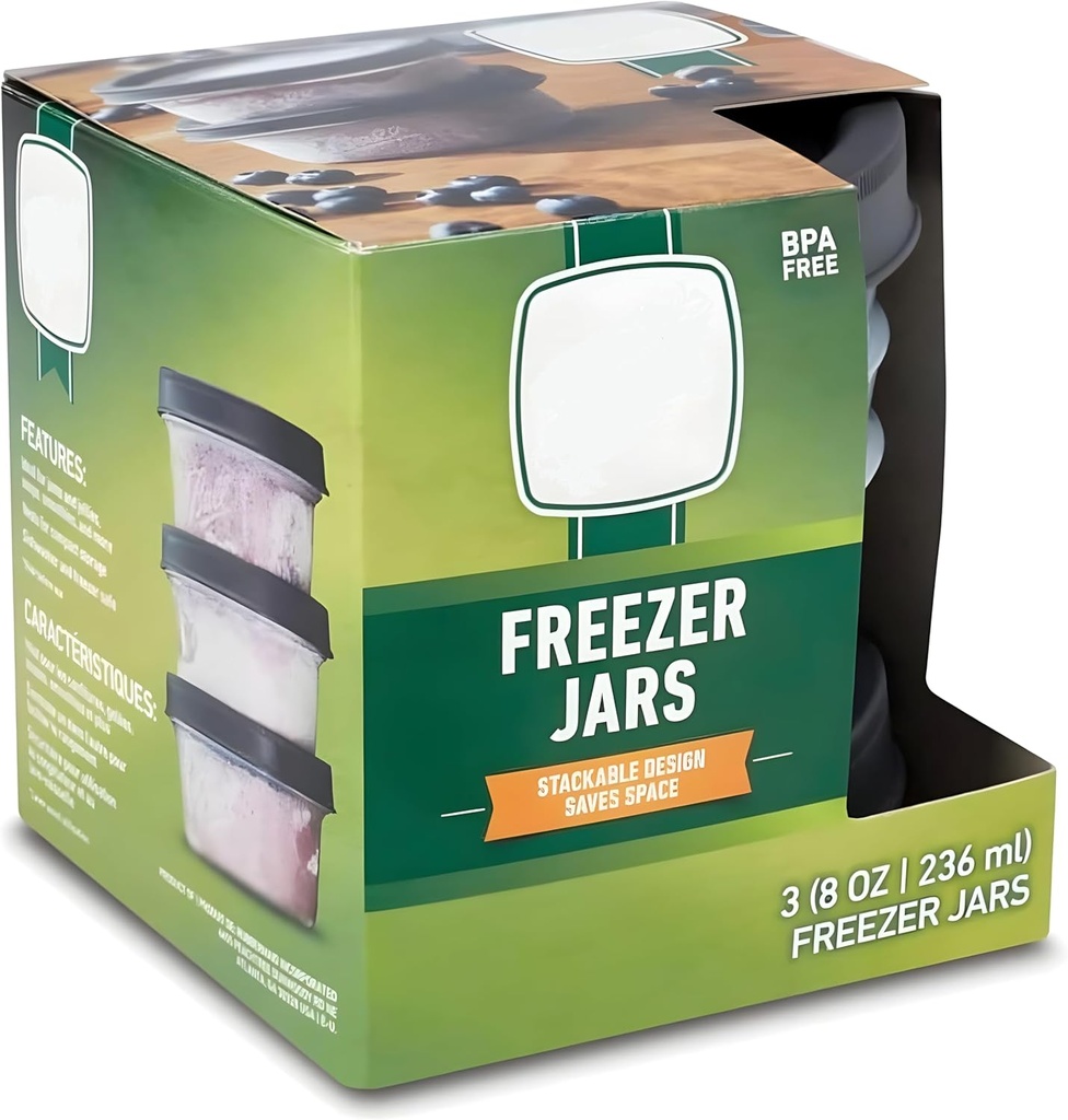 Bexter Pack of 3 Freezer Jars 8 oz (Half Pint 3pk)