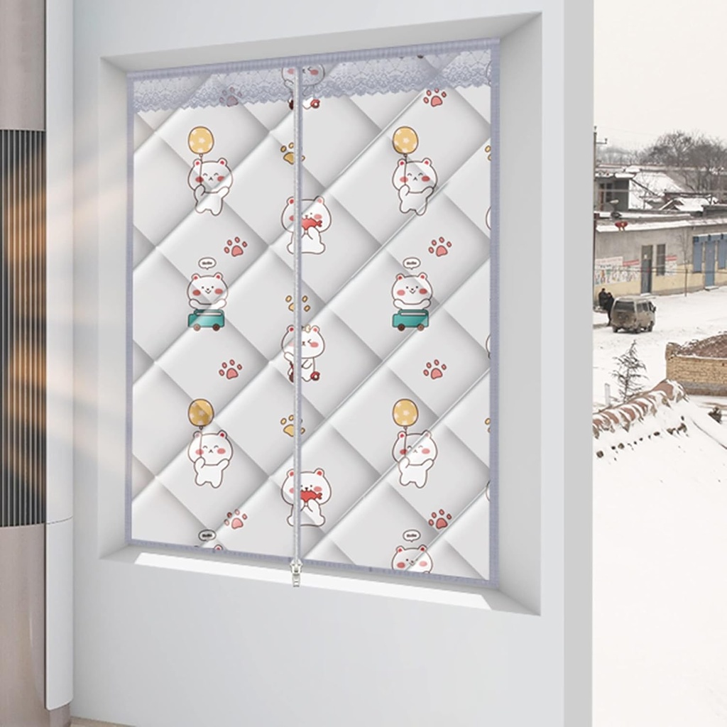 Warm Windproof Curtains,Home Soundproof Blackout Privacy Thermal Insulation Winter Thicken Cotton Drapes,Divider for Air Conditioner Heater Room/Office/Kitchen,Full Size Customizable