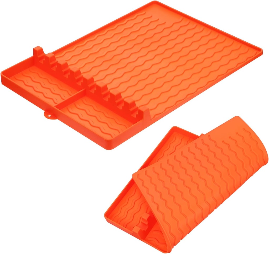 Grill Side Shelf Mat Silicone Griddle Accessories Non-slip Texture Easy to Clean Heat Resistant Bbq Tool Pad for Outdoor Cooking Grilling Orange