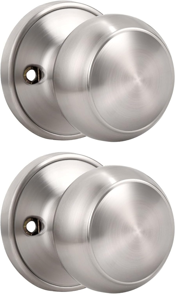KNOBWELL 2 Pack Non-Turning Dummy Door Knobs Interior - Satin Nickel, Keyless Closet Door Knobs for French Doors，Single Side