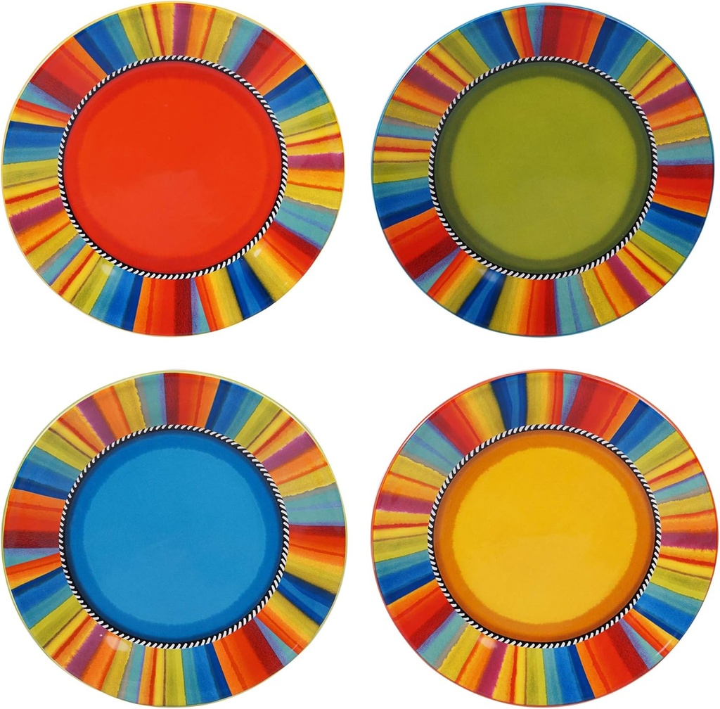 Sierra 11-Inch Dinner Plates, Set of 4, Multicolor Fiesta-Inspired Tableware – Great for Everyday Dining, Entertaining, and Vibrant Tablescapes
