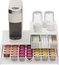 Coffee Maker Countertop Organizer,K Cup Pod Drawers,60 Coffee Capsule Pod Holder,Integrated Design Requires No Assembly.Slidng Storage Pod Baskets,K Cup holder,Silicone Drink Coasters