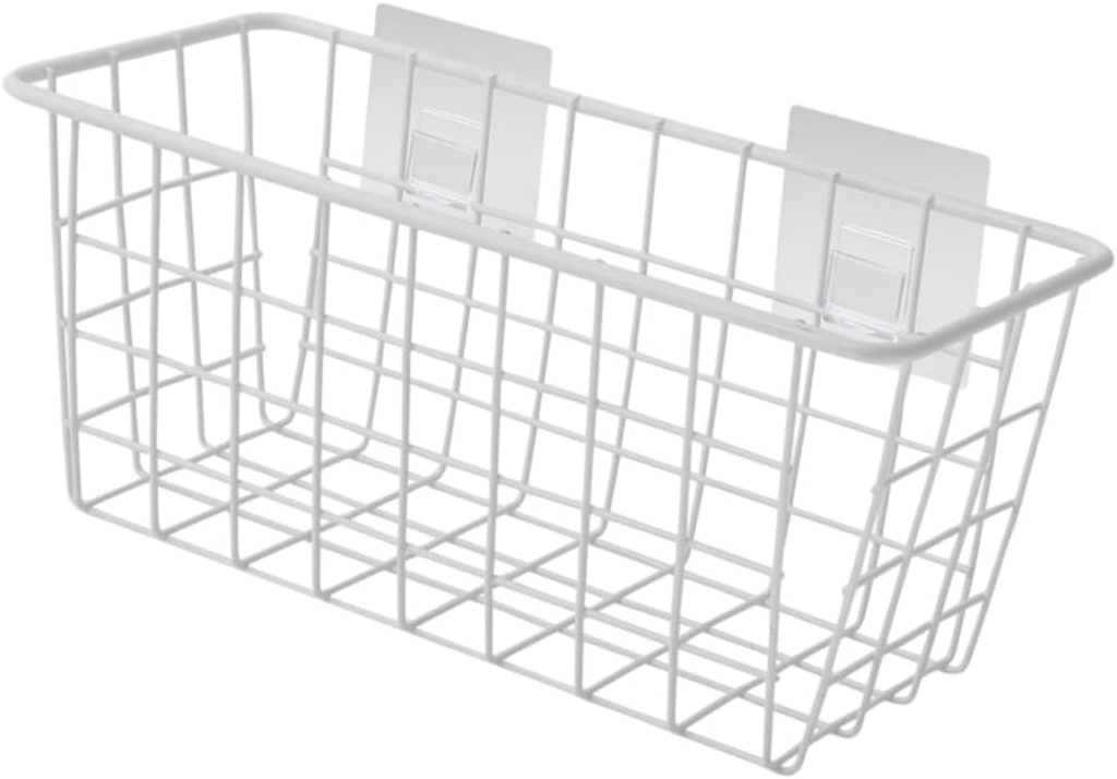 Suction Wall-mounted Storage Basket Hanging Storage for Kitchen Bathroom Boys and Girls Room with Sticky Hooks Sturdy Wire Frame