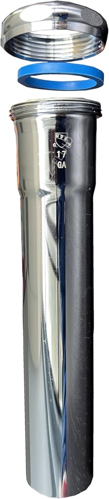 EZ-FLUID 1-1/4" x 12" Heavy Duty Thick Commercial Grade 17GA Chrome Brass Tubular Slip-Joint Extension Sink TailPiece Tube,Brass Nut For Bathroom,Kitchen Under Sink P-Trap Drain Pipe(1)