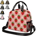Lunch Box for Girls Strawberry Insulated Lunch Bag Thermal Reusable Lunch Tote Bag for School Work Waterproof Cooler Bag with Adjustable Shoulder Strap