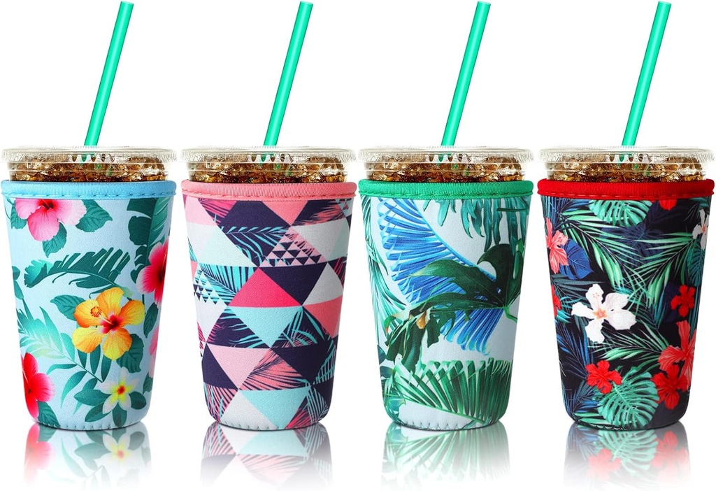 Patelai 4 Pieces Christmas Coffee Cup Sleeves Reusable Iced Coffee Sleeve Insulator Cup for Cold Hot Drinks Christmas Milk Tea Hand Protection(22-24 oz Medium)