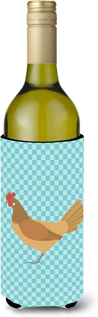 Caroline's Treasures BB8006LITERK Frisian Friesian Chicken Blue Check Wine Bottle Hugger Bottle Cooler Sleeve Hugger Machine Washable Collapsible Insulator Beverage Insulated Holder