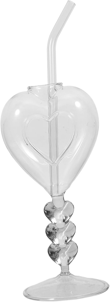 1set Heart Shaped Cocktail Glass Elegant Stemmed Wine Goblet with Straw for Parties for Wine and Cold Drinks Delicate Design for Celebrations and Special Occasions