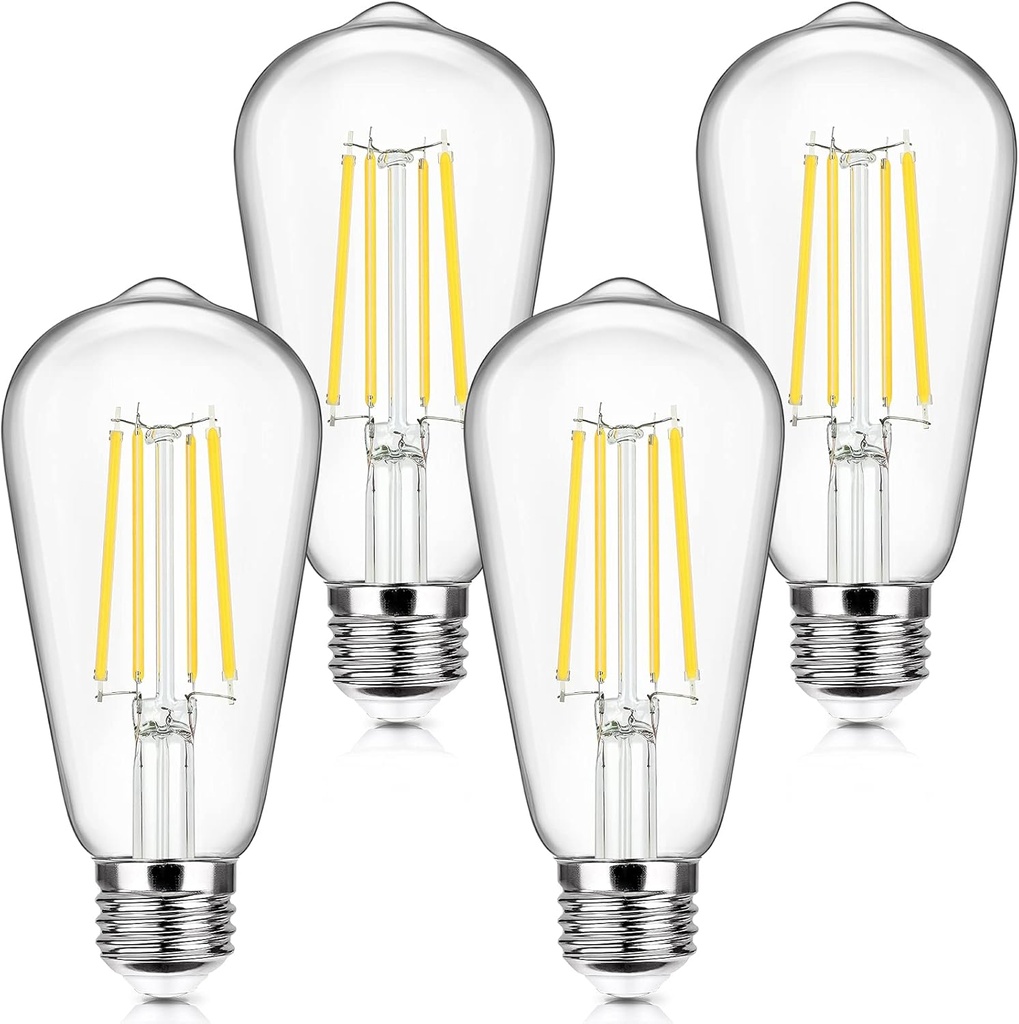 4-Pack Vintage E26 LED Edison Bulbs 100W Equivalent 1400LM High Brightness 8W ST58 LED Filament Light Bulbs 5000K Daylight White Medium Base CRI90+ Antique Clear Glass for Home Kitchen, Non-dimmable