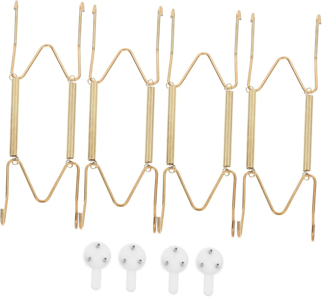 Cabilock 4pcs Spring Wall Plate Hangers Metal Hanger Coating Decorative Dish Holder Hooks 6 Inches Removable Hooks for Hanging