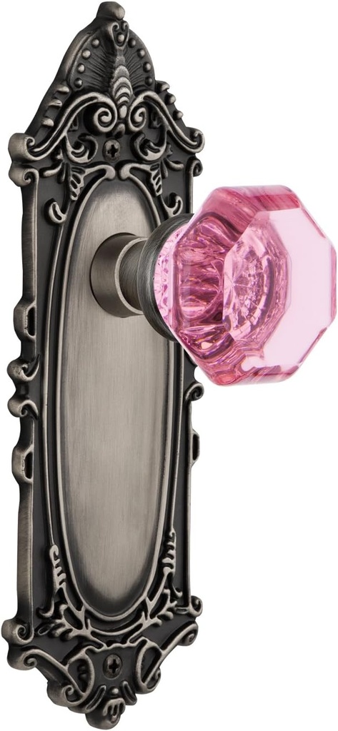 Nostalgic Warehouse 722686 Victorian Plate Single Dummy Waldorf Pink Door Knob in Antique Pewter