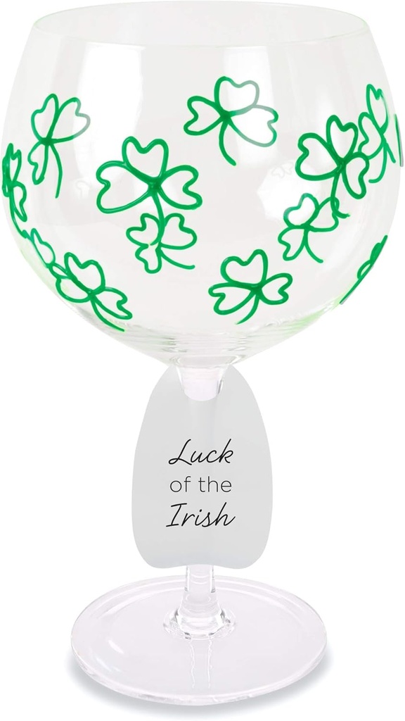 Pavilion Gift Company 24 Oz Hand Painted Large Wine Glass Luck Of The Irish-Green Shamrock St Patricks Day
