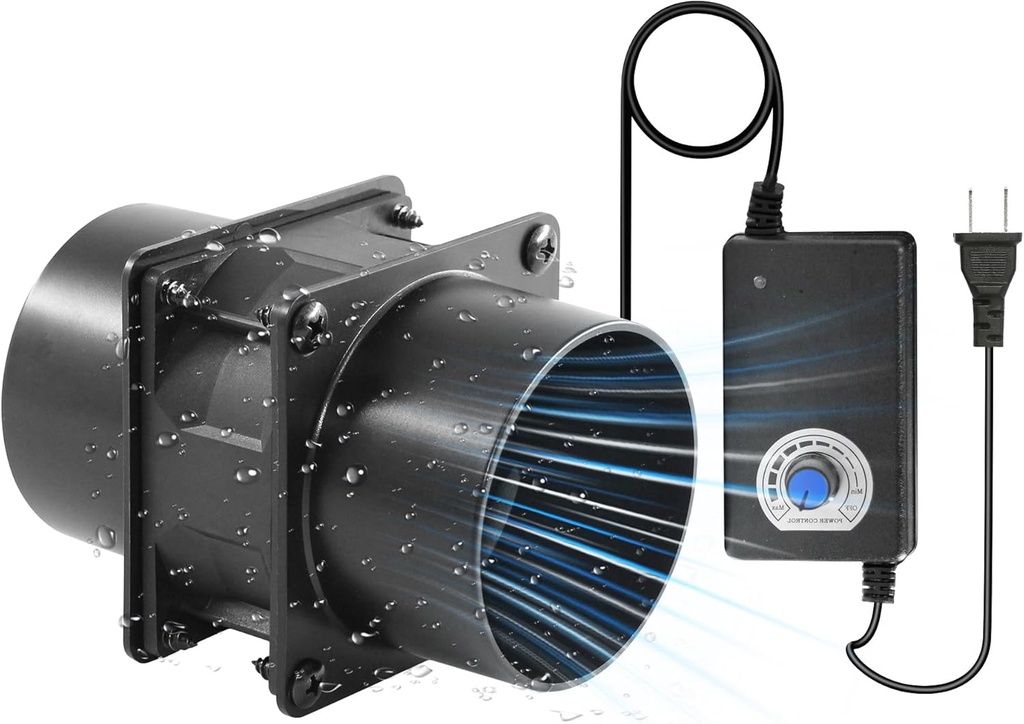 3.15" Exhaust Fan with 2-Pack 3" Duct Connector Flanges and Speed Controller 1500-5000rpm for 3D Printing, Laser Engraving and other DIY Ventilation Projects