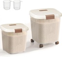 2 PCS Clear Flour Storage Container,Airtight Rice Storage Container Bin with Measuring Cup,Pet Food Storage Container Dog Cat Food Bin(20lbs without Wheels & 50lbs with Wheels)