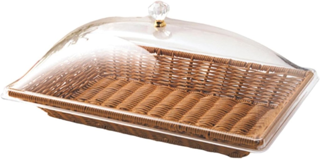 Rattan Bread Basket with Clear Acrylic Lid for Food Storage And Serving, 30cmx18cm