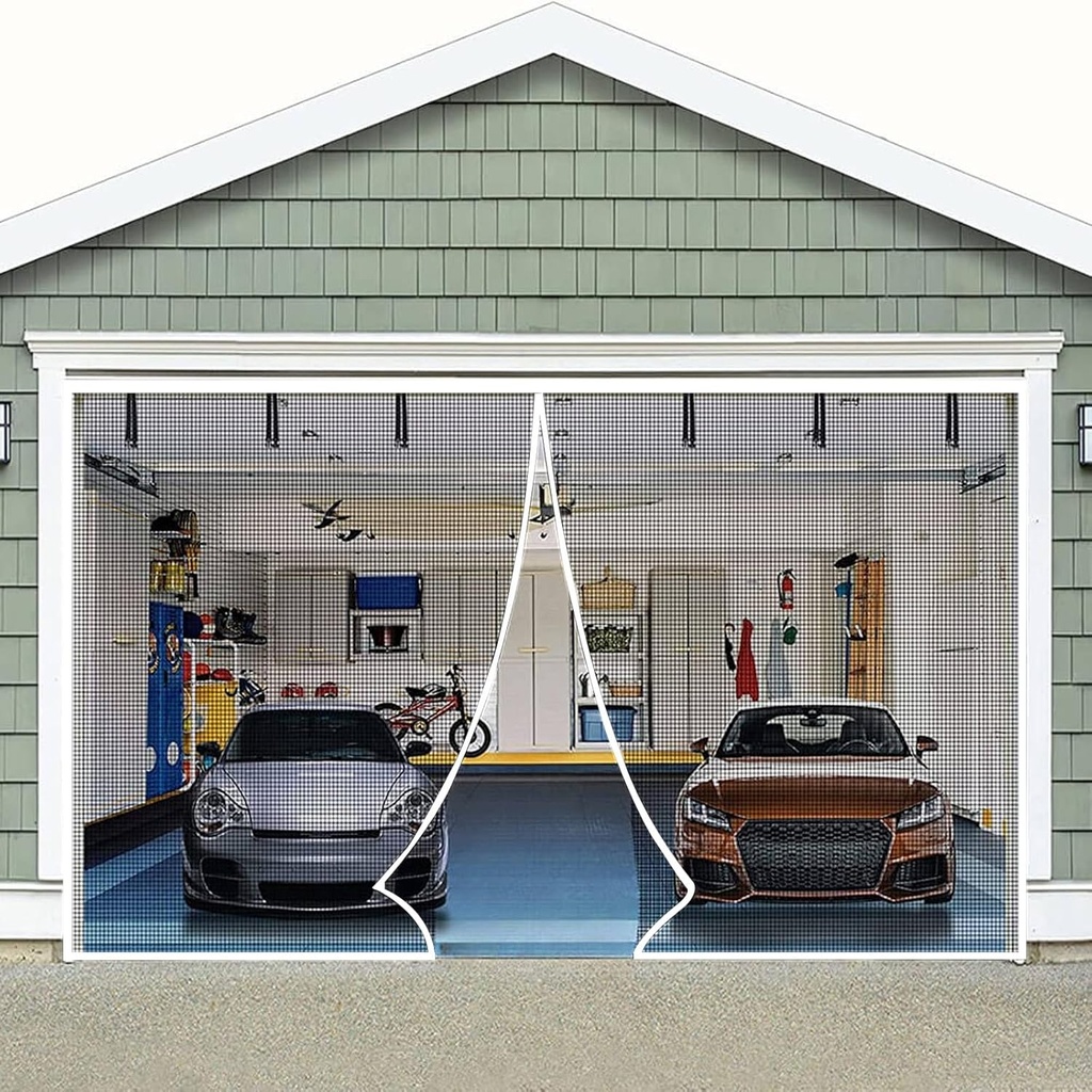 Magnetic Garage Door Bug Screen, Available in 40+ Sizes (from 8x7ft to 18x10ft), Heavy Duty Mesh Net Screen for Patio, Outdoor, Gym, Crafts Sun House Porch(White,8FT*10FT/96"*120")