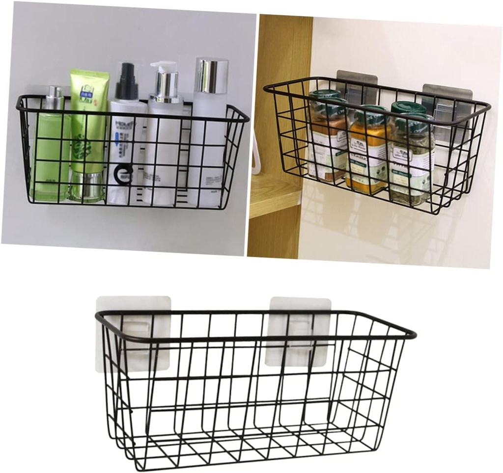 Japanese Style Wall-mounted Storage Basket Organizer Easy Install Black Hanging Baskets for Kitchen and Bathroom Capacity Storage for Food Crafts and Cleaning Supplies