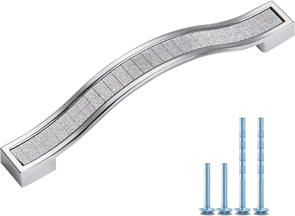 10-Pack Modern Minimalist Cabinet Door Handle - Silver Frosted Crystal Diamond Handle (10, 5" Hole Center, 5 in/128 mm Screwhole Distance)