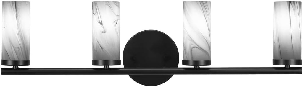 Toltec Lighting 2814-MB-802B Trinity - 4 Light Bath Bar-7.5 Inches Tall and 26 Inches Length, Finish Color: Matte Black, Glass Color: Onyx Swirl