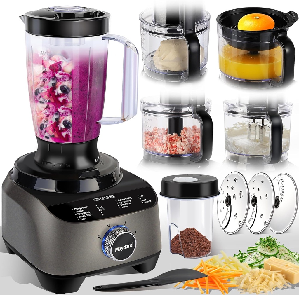 14 Cup Blender and Food Processor Combo for kitchen, large food processor for Chopping,Blending, Mixing,Mincing, Slicing, Shredding,Mincing, Purees & Dough Easy to Operate and Clean for Home Use,600W