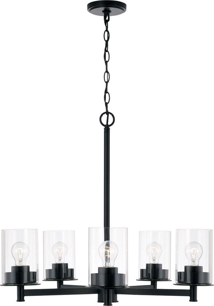 HomePlace Lighting 446851MB-532 Mason Transitional Clear Glass Round Chandelier, 5-Light 500 Total Watts, 24" H x 26" W, Black