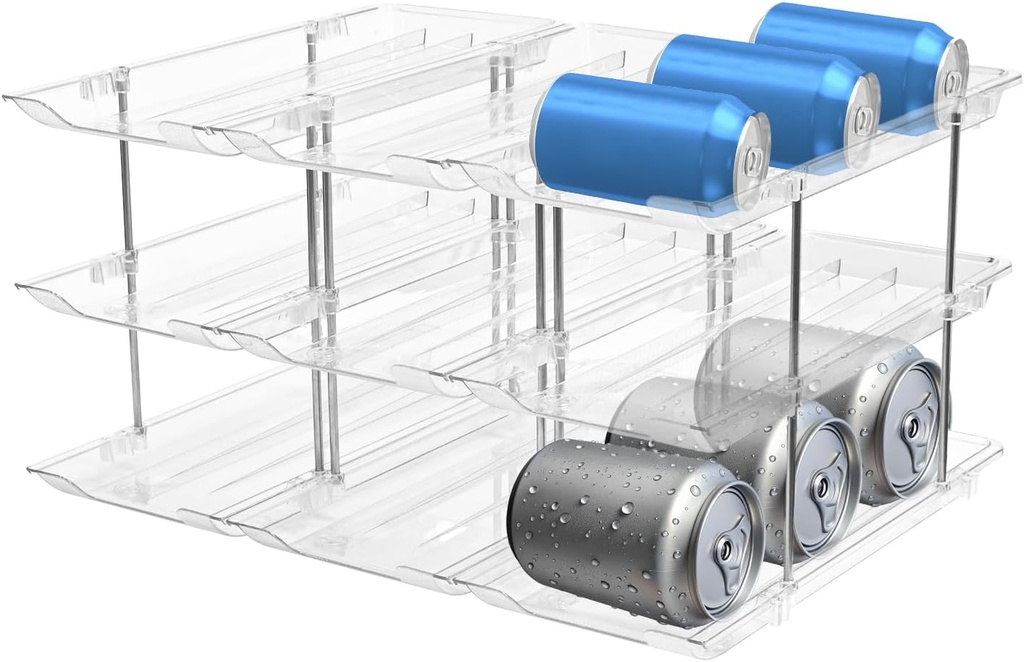 Can Storage Rack, Clear 3 Tier Can Dispenser for 36 Cans, Stackable Canned Food Organizer for Cabinet Pantry Fridge Countertop