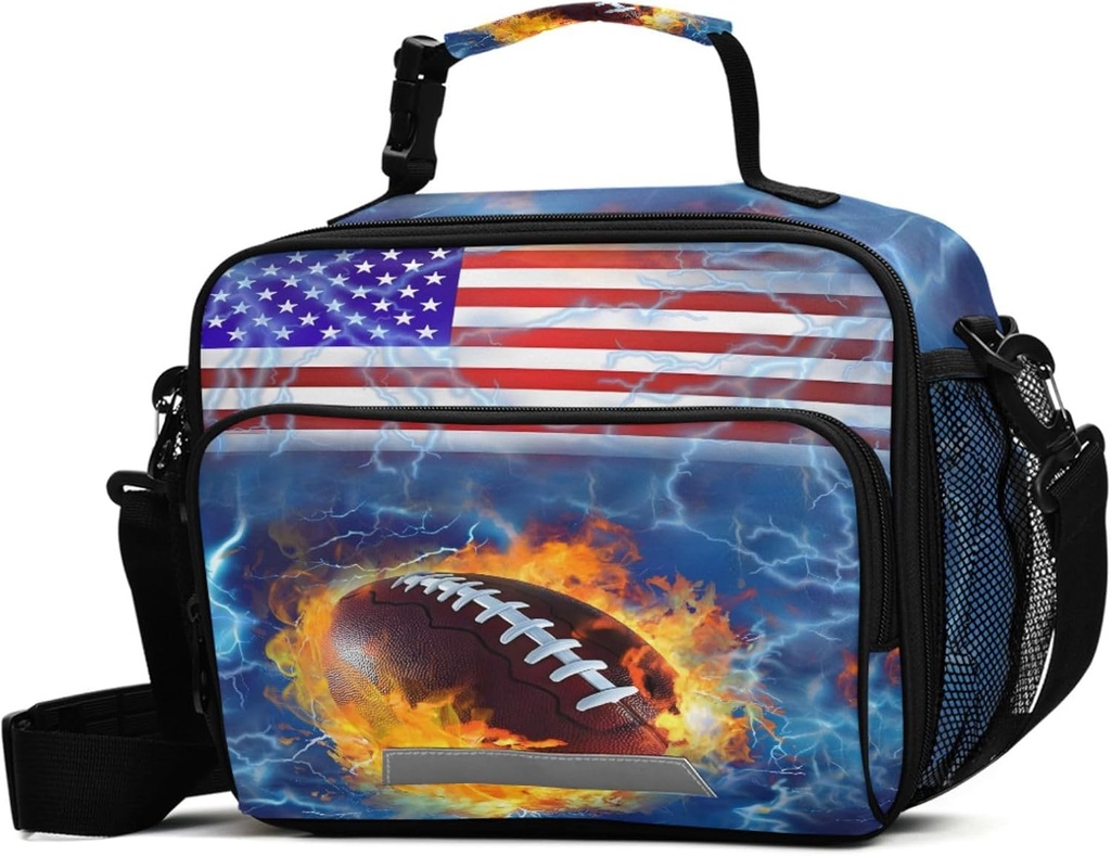 ALAZA Rugby Football America Lunch Box for Girls Kids Insulated Lunch Bag Boys Lunchbox Reusable Cooler Tote Freezable Shoulder Strap for School Picnic