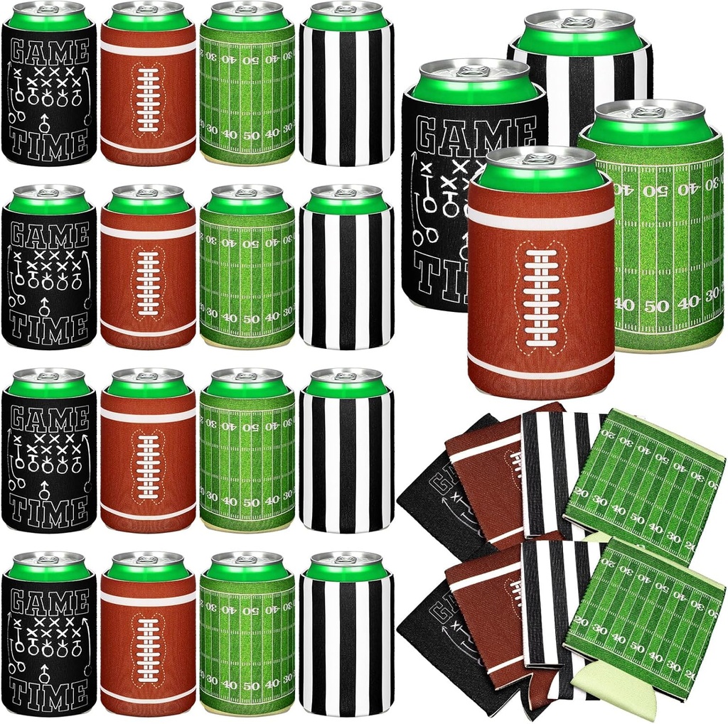 12 Count Football Party Favors Supplies Football Can Cooler Sleeves American Soft Insulated Foam Can Sleeves Party Gifts for Coach Men Women Birthday Decoration Themed Event
