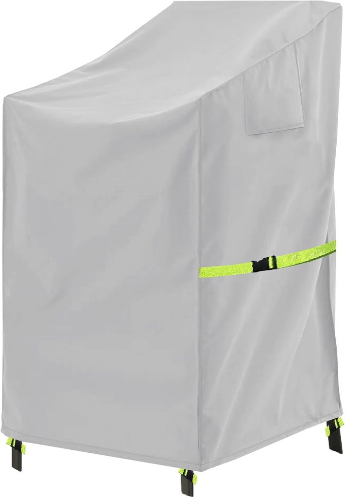 Stackable Patio Chair Cover - 600D High Back Outdoor Chair Cover Waterproof & Heavy Duty, 1 Pack Lawn Furniture Stacking Seat Cover for 4-6 Outdoor Stackable Dining Chairs - 28 x 36 x 47 Inch