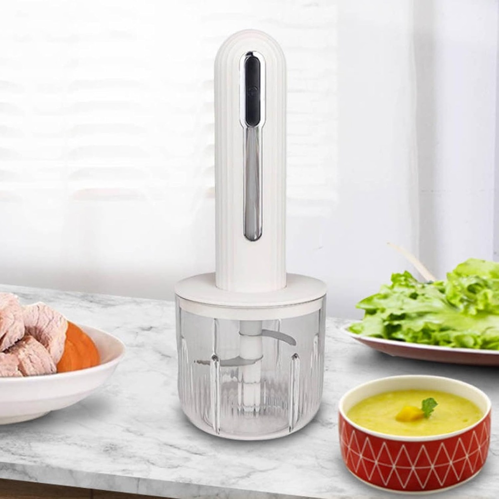 Electric Food Processor Meat Grinder for Home Use, Electric Food Chopper Vegetable Chopper - Includes 1 Sets of Bi-Level Blades for Fruits/Meat/Nuts (White)